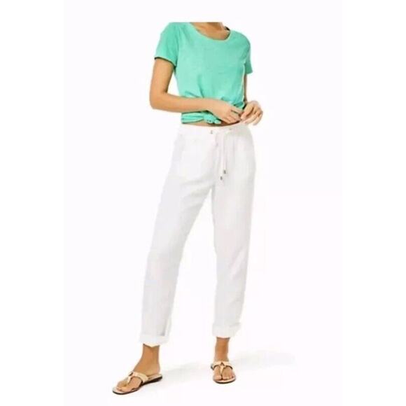 NWT Charlie Paige White Linen Blend Pants - Size S - Cuffed Ankle - Picture 1 of 14